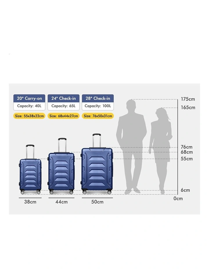 3PCS Luggage Suitcase Trolley Set Hard Case Travel Storage TSA Lock Dina Navy image 4