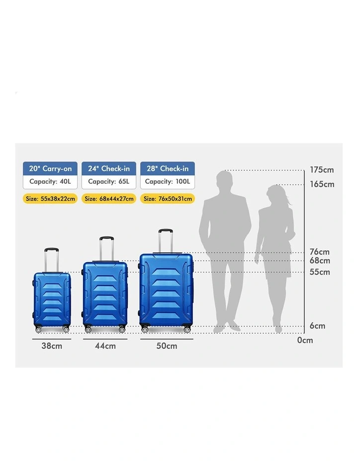 3PCS Luggage Suitcase Trolley Set Hard Case Travel Storage TSA Lock Dina Blue image 2