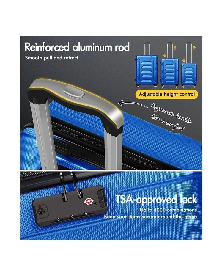 3PCS Luggage Suitcase Trolley Set Hard Case Travel Storage TSA Lock Dina Blue image 3