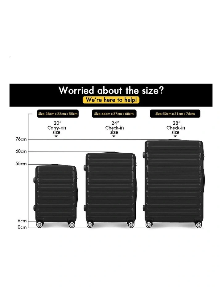3PCS Luggage Suitcase Trolley Set Hard Case Travel Storage TSA Lock Oasis Black image 2
