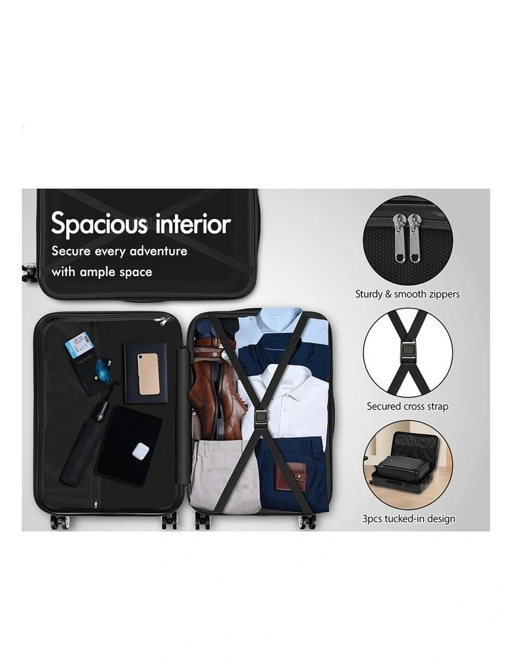 3PCS Luggage Suitcase Trolley Set Hard Case Travel Storage TSA Lock Voyage Pro Black image 2