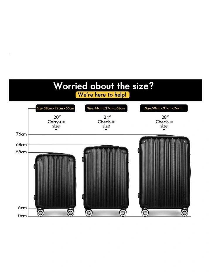 3PCS Luggage Suitcase Trolley Set Hard Case Travel Storage TSA Lock Voyage Pro Black image 3
