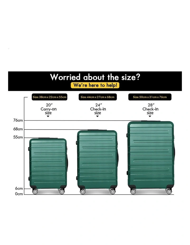 Luggage 3PCS Set Suitcase Trolley TSA Carry on Hard Case Green image 3