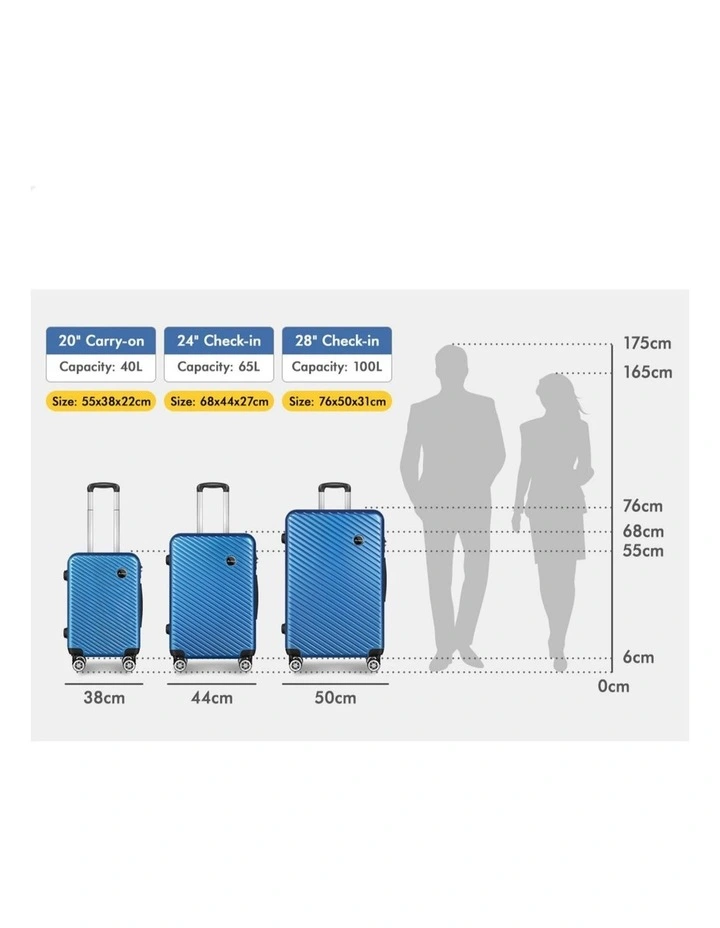 3PCS Luggage Suitcase Trolley Set Hard Case Travel Storage TSA Lock Timothy Blue image 3