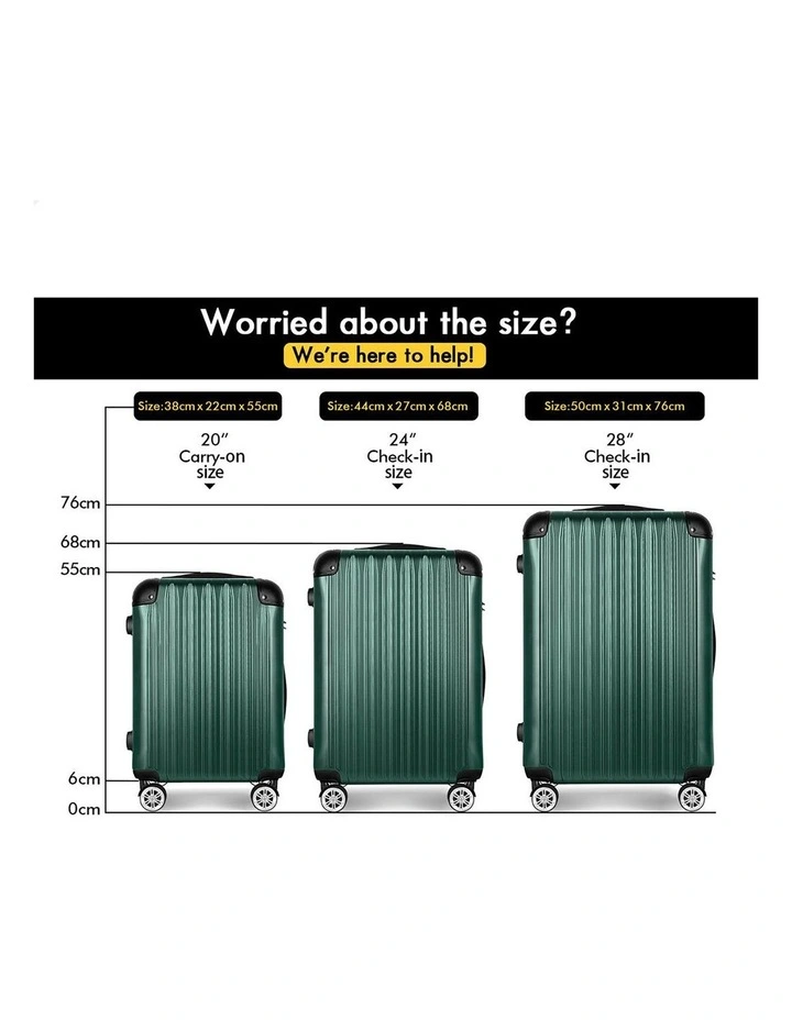3PCS Luggage Suitcase Trolley Set Hard Case Travel Storage TSA Lock Voyage Pro Green image 5