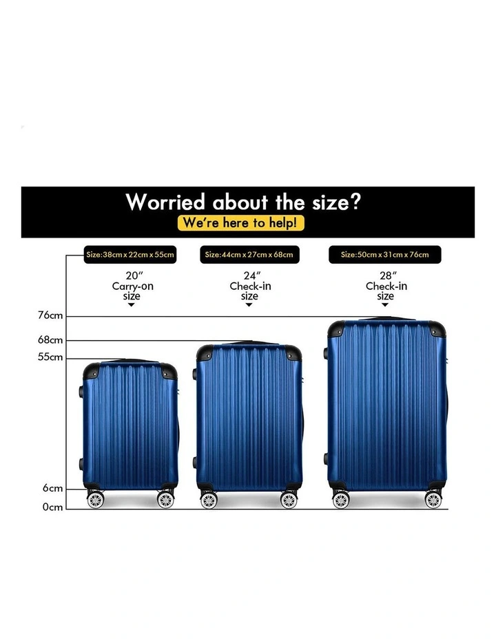 3PCS Luggage Suitcase Trolley Set Hard Case Travel Storage TSA Lock Voyage Pro Blue image 3