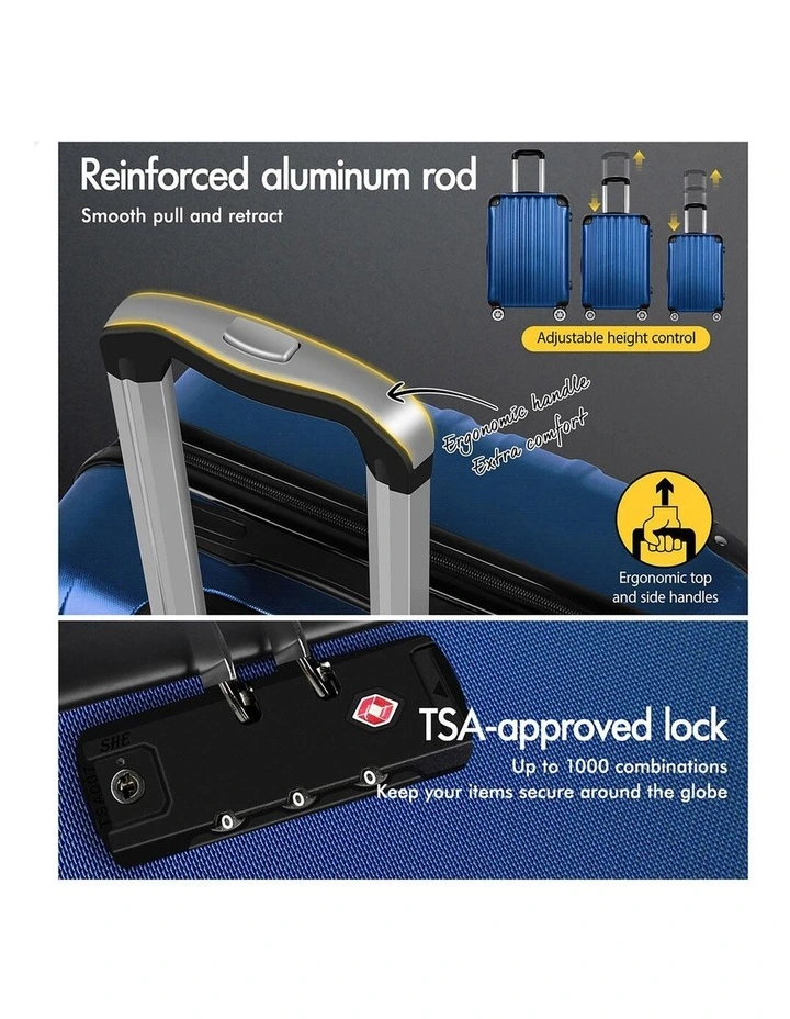 3PCS Luggage Suitcase Trolley Set Hard Case Travel Storage TSA Lock Voyage Pro Blue image 6