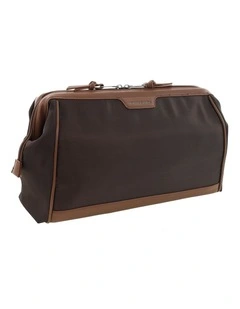 Pierre Cardin Euro Toiletry Bag in Chocolate - Nylon/Vegan Leather