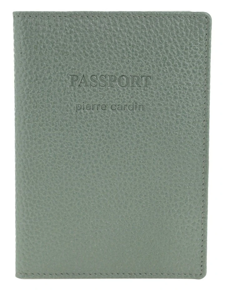 Pierre Cardin Leather Passport Wallet Cover in Metallic Sage image 1