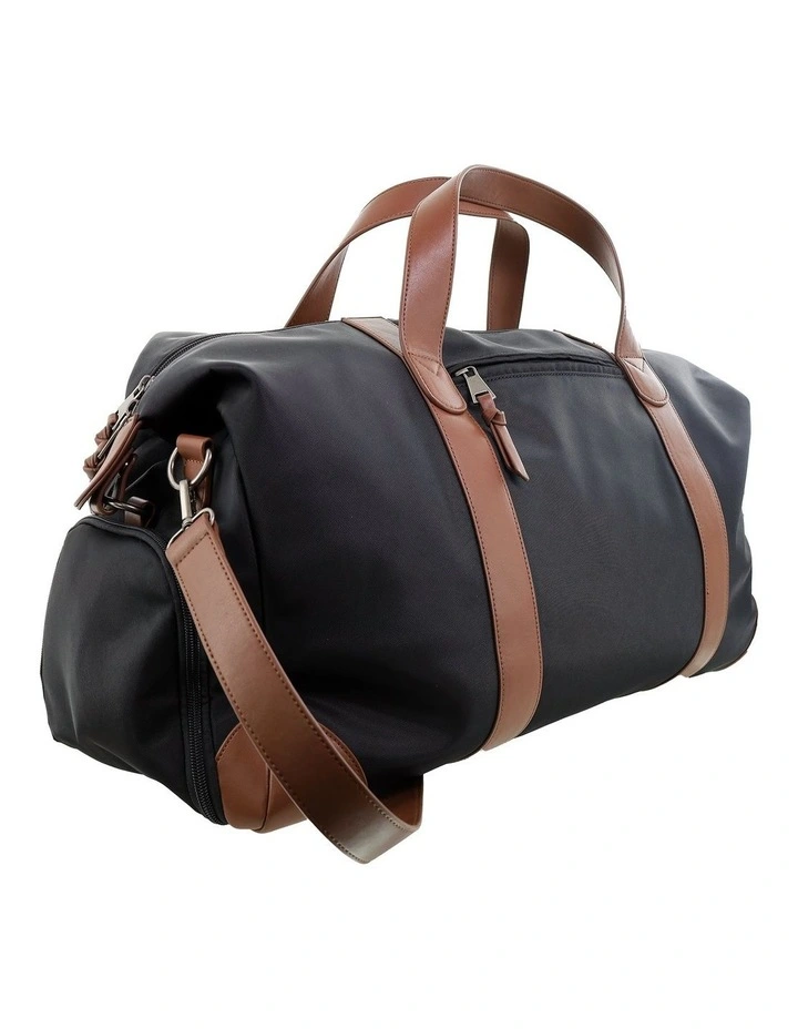 Pierre Cardin 2-Tone Lite Overnight Bag in Black - Nylon/Vegan Leather image 4
