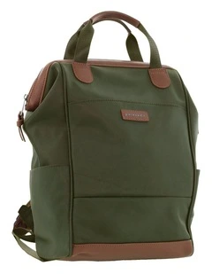 Pierre Cardin 2-Tone Lite Backpack in Olive - Nylon/Vegan Leather