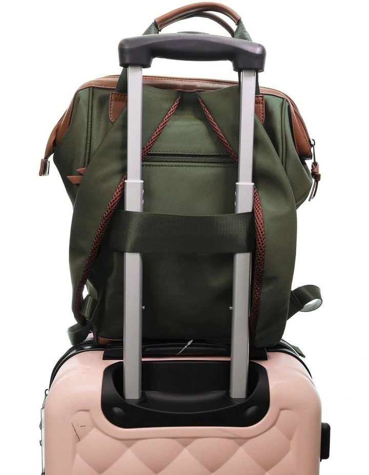 Pierre Cardin 2-Tone Lite Backpack in Olive - Nylon/Vegan Leather image 2