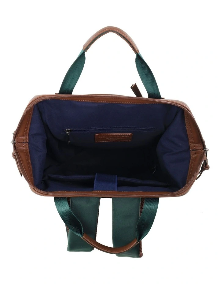 Pierre Cardin 2-Tone Lite Backpack in Olive - Nylon/Vegan Leather image 4
