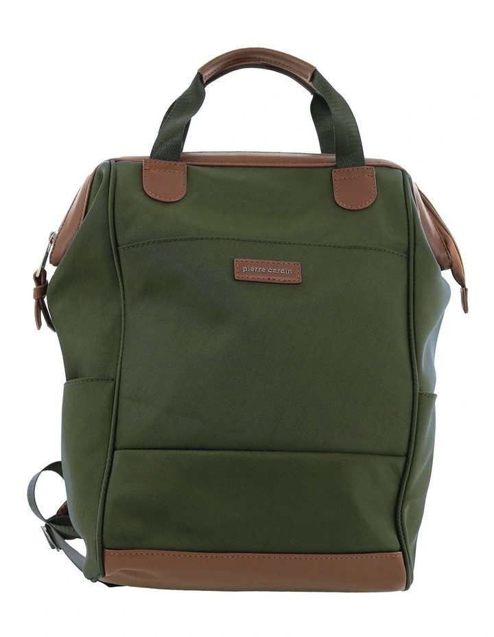 Pierre Cardin 2-Tone Lite Backpack in Olive - Nylon/Vegan Leather image 4