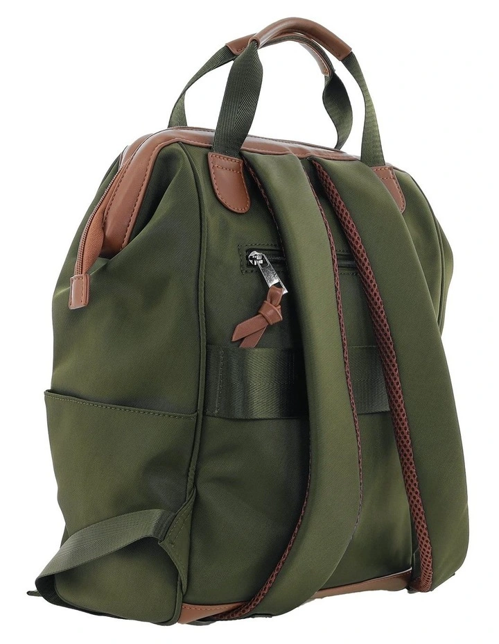 Pierre Cardin 2-Tone Lite Backpack in Olive - Nylon/Vegan Leather image 5