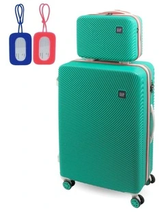 GAP Stripe LARGE Hard Shell with Mini Beauty Case Set   Leather Tag in Turquoise