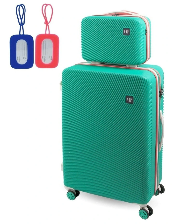 GAP Stripe LARGE Hard Shell with Mini Beauty Case Set Leather Tag in Turquoise image 1
