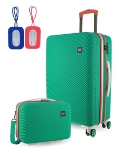 GAP Stripe MEDIUM Hard Shell with Mini Beauty Case Set   Leather Tag in Turquoise