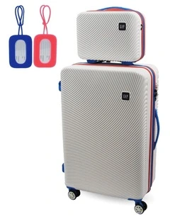 GAP Stripe LARGE Hard Shell with Mini Beauty Case Set   Leather Tag in White - Polycarbonate (PC)