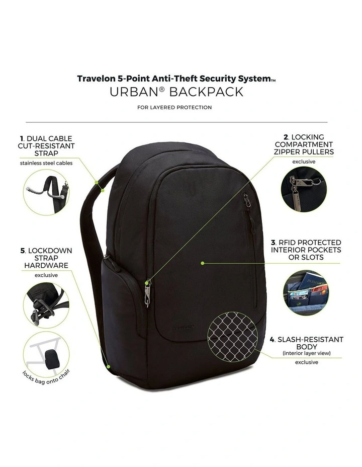 Urban Anti-Theft 15.6 Laptop & Tablet Backpack in Black image 7
