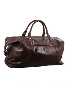 Pierre Cardin Rustic Genuine Leather Overnight Bag in Chocolate