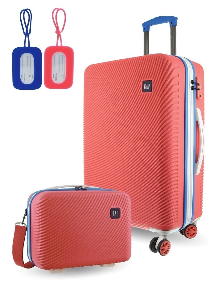 GAP Stripe MEDIUM Hard Shell with Mini Beauty Case Set Leather Tag in Coral image 1
