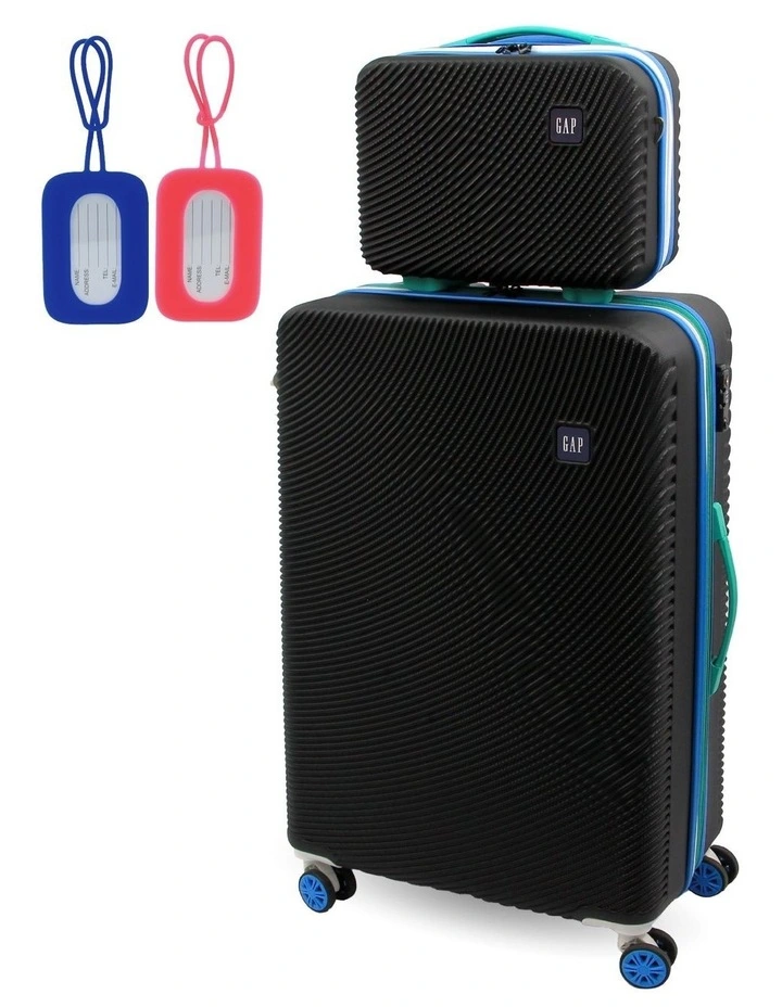 GAP Stripe LARGE Hard Shell with Mini Beauty Case Set Leather Tag in Black image 1