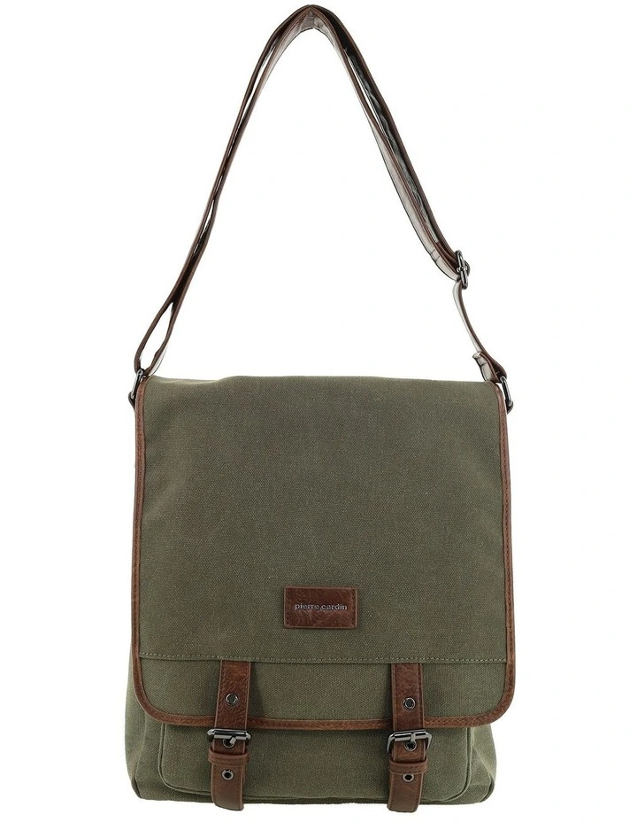 Pierre Cardin Canvas Buckle Satchel n Brown - Canvas/Vegan Leather image 3