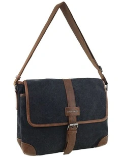 Pierre Cardin Canvas Messenger Bag in Black - Canvas/Vegan Leather