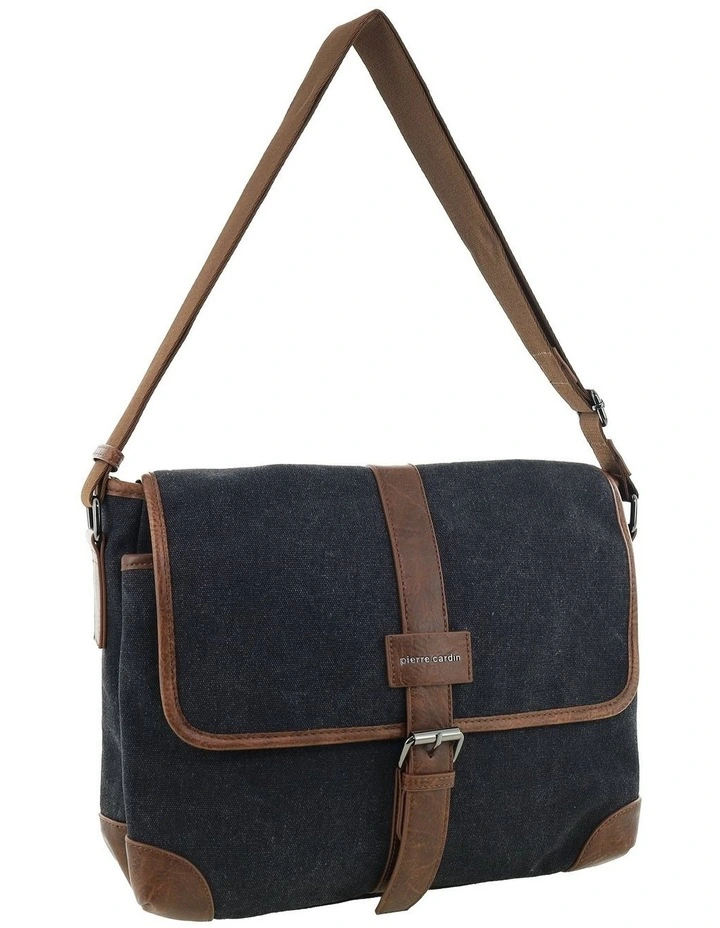Pierre Cardin Canvas Messenger Bag in Black - Canvas/Vegan Leather image 1