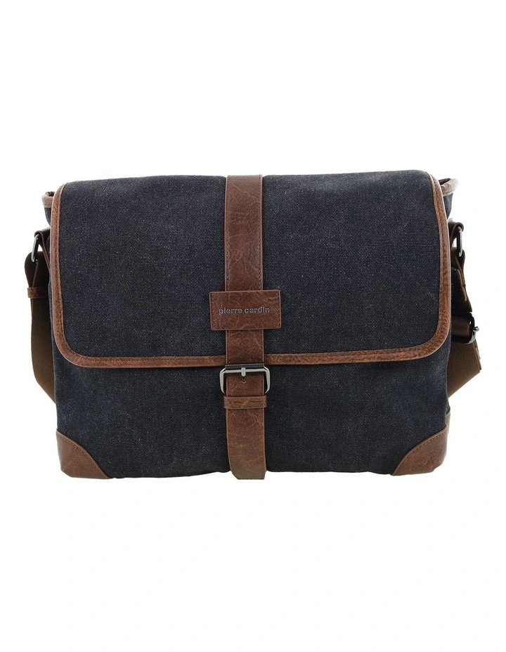 Pierre Cardin Canvas Messenger Bag in Black - Canvas/Vegan Leather image 4