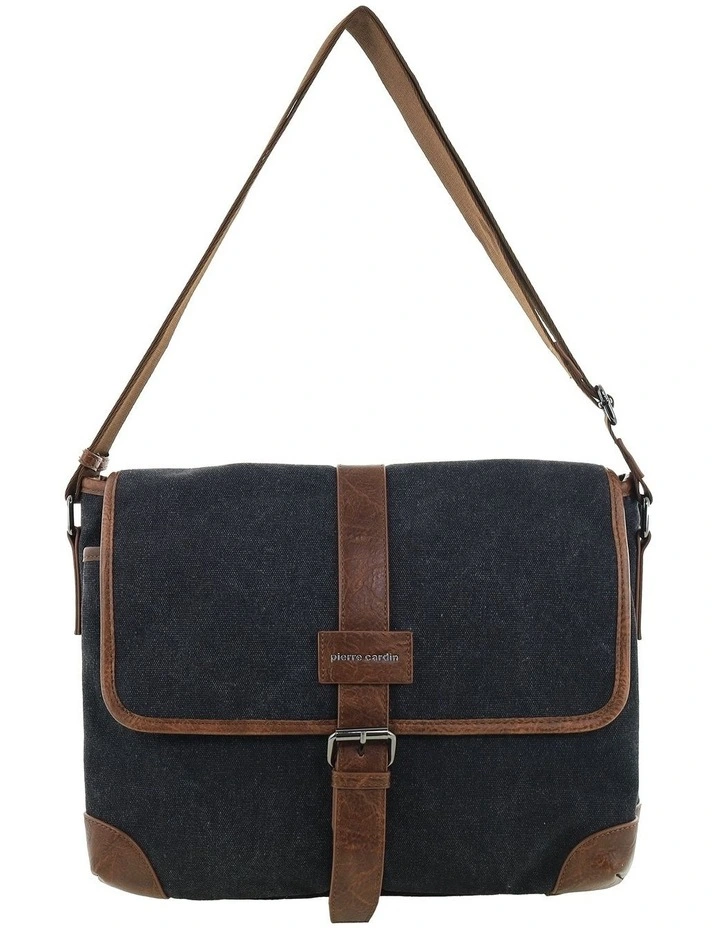 Pierre Cardin Canvas Messenger Bag in Black - Canvas/Vegan Leather image 5