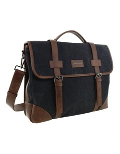 Pierre Cardin Canvas Laptop Satchel in Black
