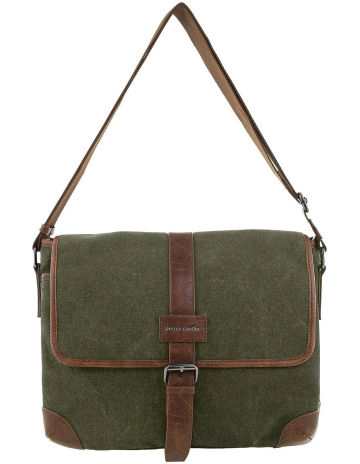 Pierre Cardin Canvas Messenger Bag in Brown - Canvas/Vegan Leather image 1
