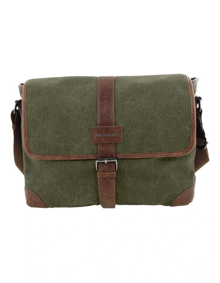 Pierre Cardin Canvas Messenger Bag in Brown - Canvas/Vegan Leather image 3