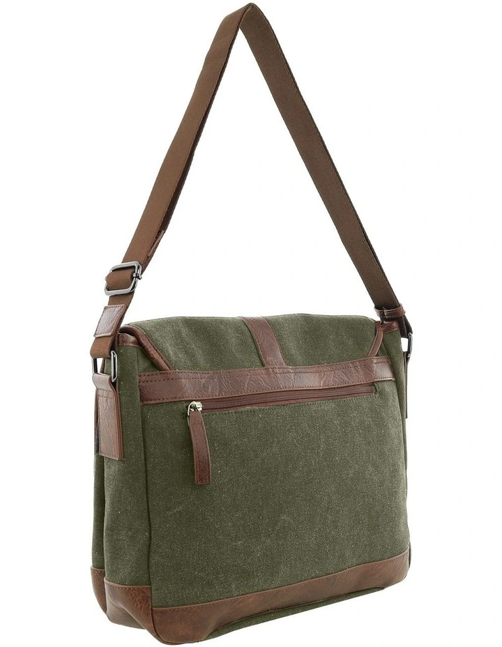 Pierre Cardin Canvas Messenger Bag in Brown - Canvas/Vegan Leather image 5