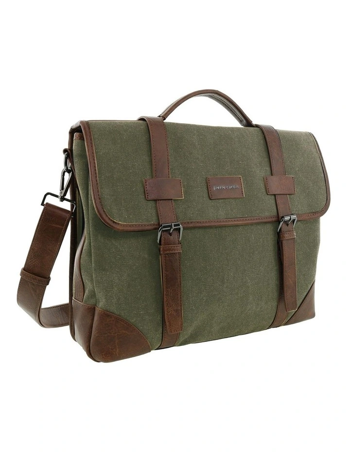 Pierre Cardin Canvas Laptop Satchel in Brown - Canvas/Vegan Leather image 1