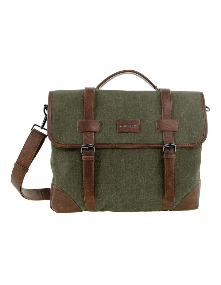 Pierre Cardin Canvas Laptop Satchel in Brown - Canvas/Vegan Leather image 3