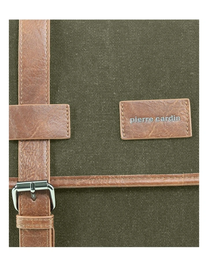 Pierre Cardin Canvas Laptop Satchel in Brown - Canvas/Vegan Leather image 5