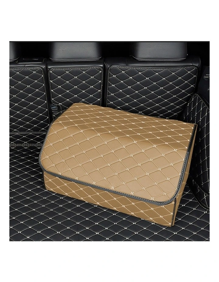 SOGA Large Foldable Leather Car Boot Trunk Storage Organizer Box Beige image 2