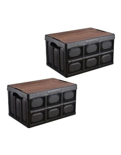 SOGA 2X 55L Foldable Storage Crates Black Stackable Camping Boxes