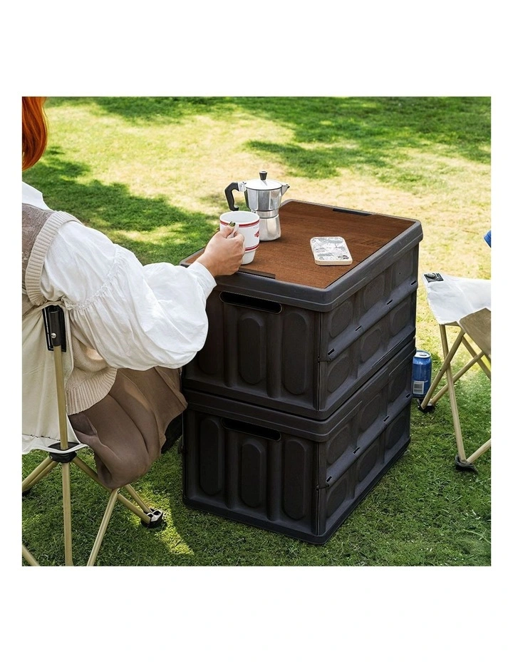 SOGA 2X 55L Foldable Storage Crates Black Stackable Camping Boxes image 3