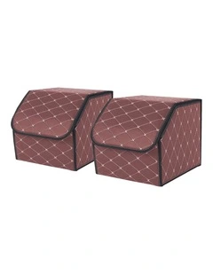 SOGA 2X Small Foldable Leather Car Boot Trunk Storage Organizer Boxes