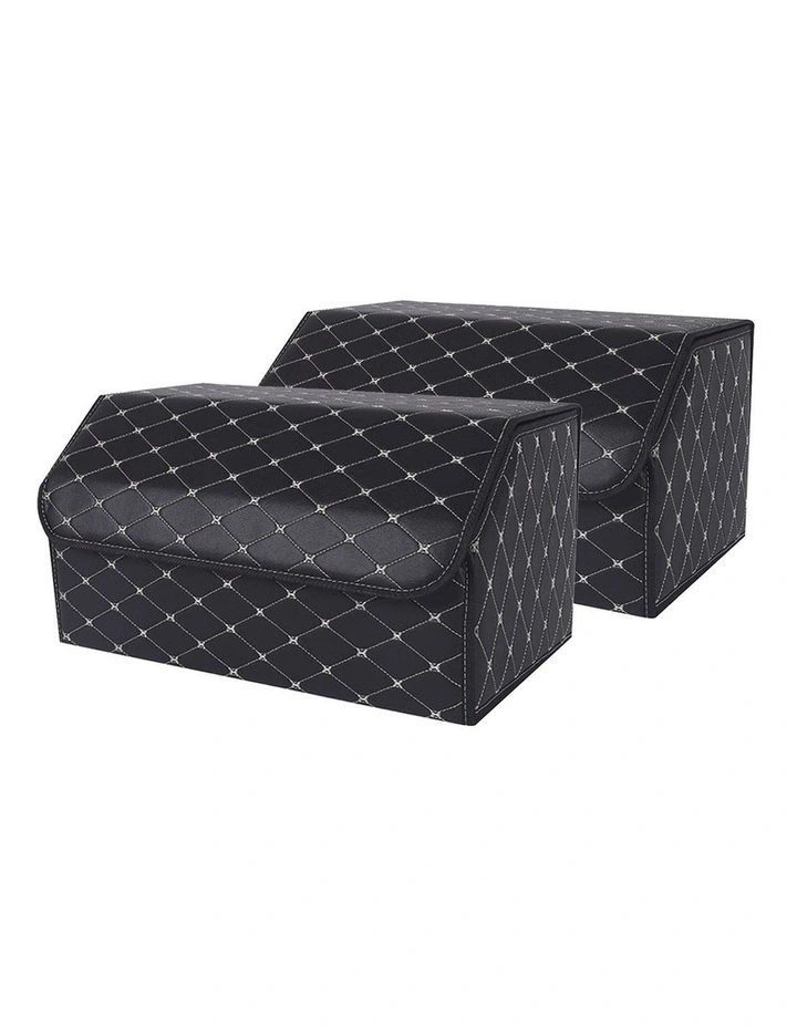 SOGA 2X Large Foldable Car Boot Storage Organisers Black Gold Stitch image 1