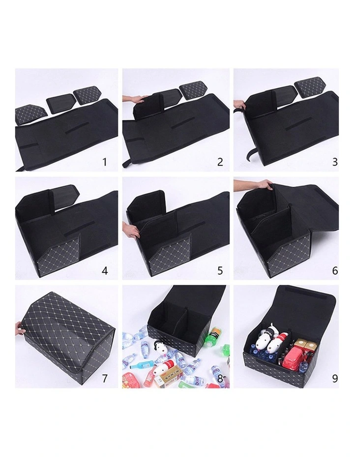 SOGA 2X Large Foldable Car Boot Storage Organisers Black Gold Stitch image 6
