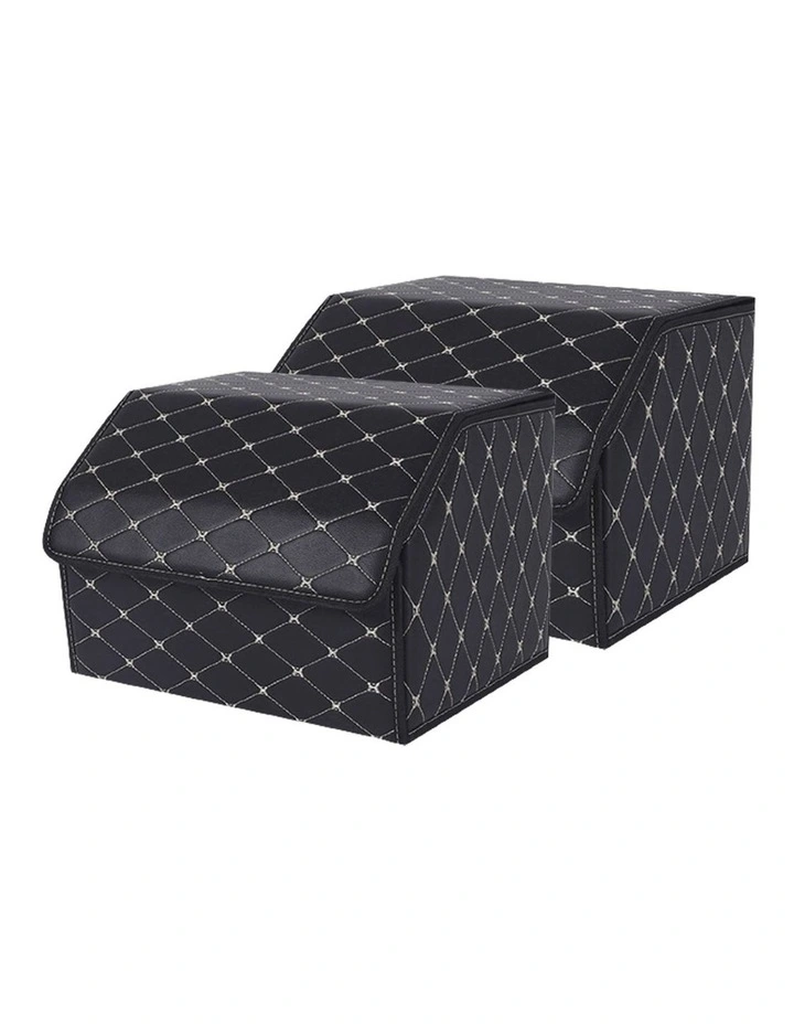 SOGA 2X Medium Foldable Car Boot Storage Organisers Black Gold Stitch image 1