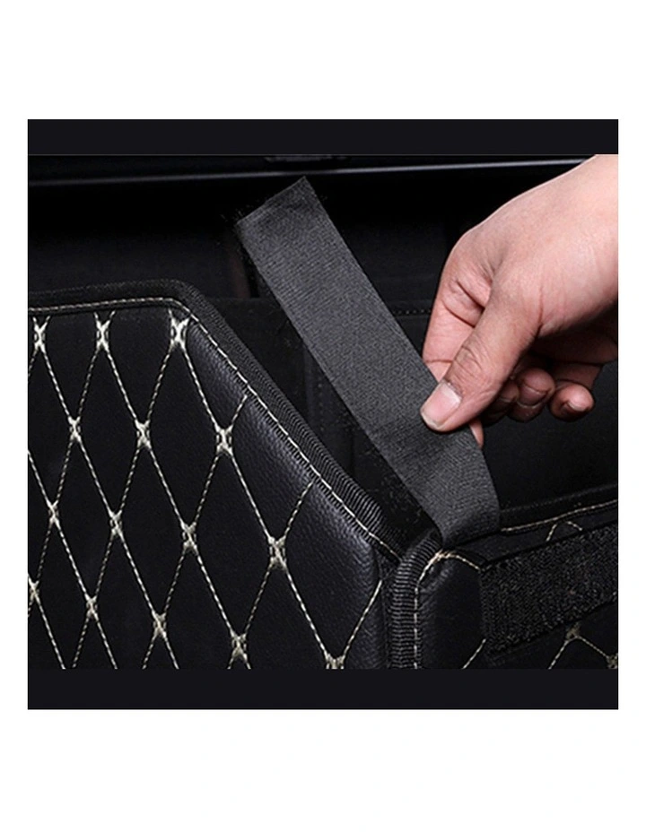 SOGA 2X Medium Foldable Car Boot Storage Organisers Black Gold Stitch image 2