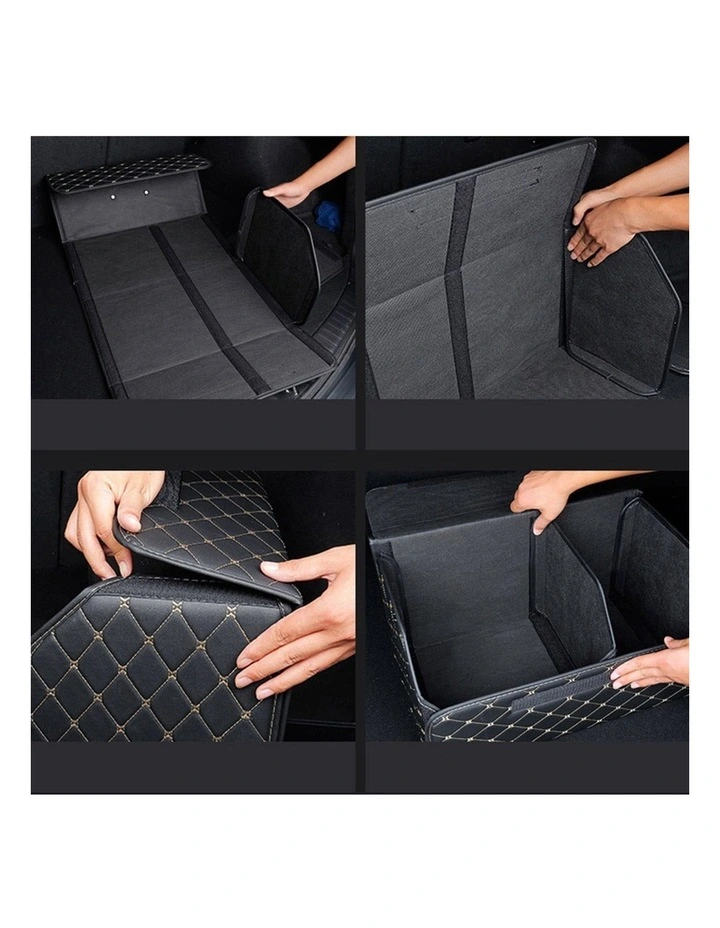 SOGA 2X Medium Foldable Car Boot Storage Organisers Black Gold Stitch image 3