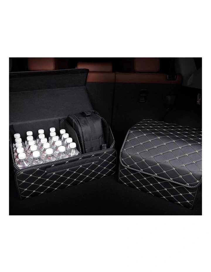 SOGA 2X Medium Foldable Car Boot Storage Organisers Black Gold Stitch image 4
