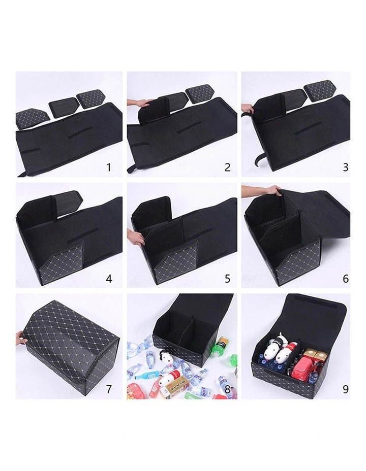 SOGA 2X Medium Foldable Car Boot Storage Organisers Black Gold Stitch image 6
